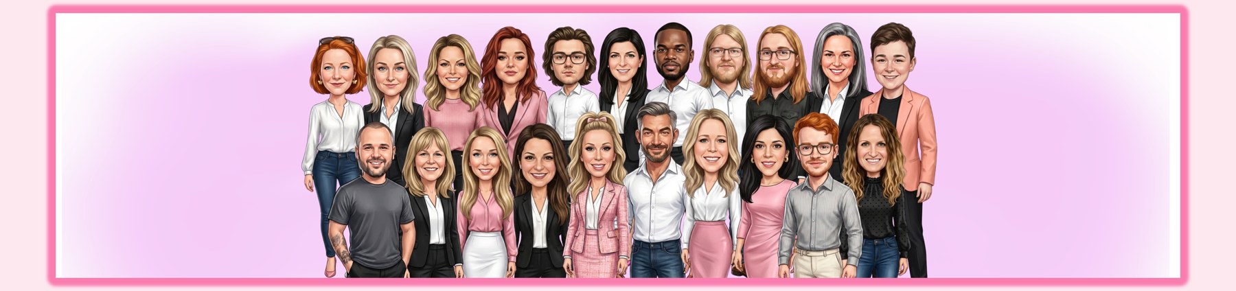 Caricature illustration of the Search Perfect team